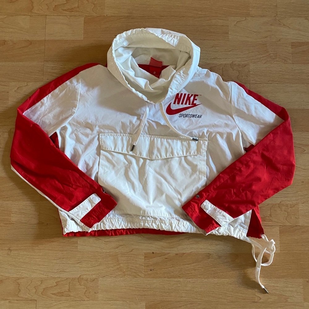 Red and off white cowl neck Nike pullover